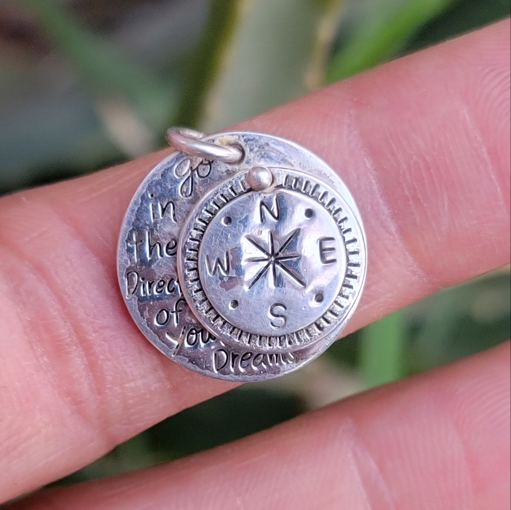 925 double necklace pedant compass "go in the Direction of your Dreams" cut-out